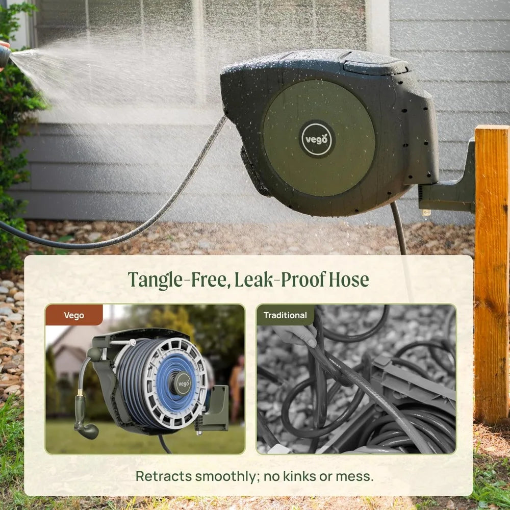 Retractable Hose Reel Wall Mount With Auto Rewind 9Pattern Nozzle