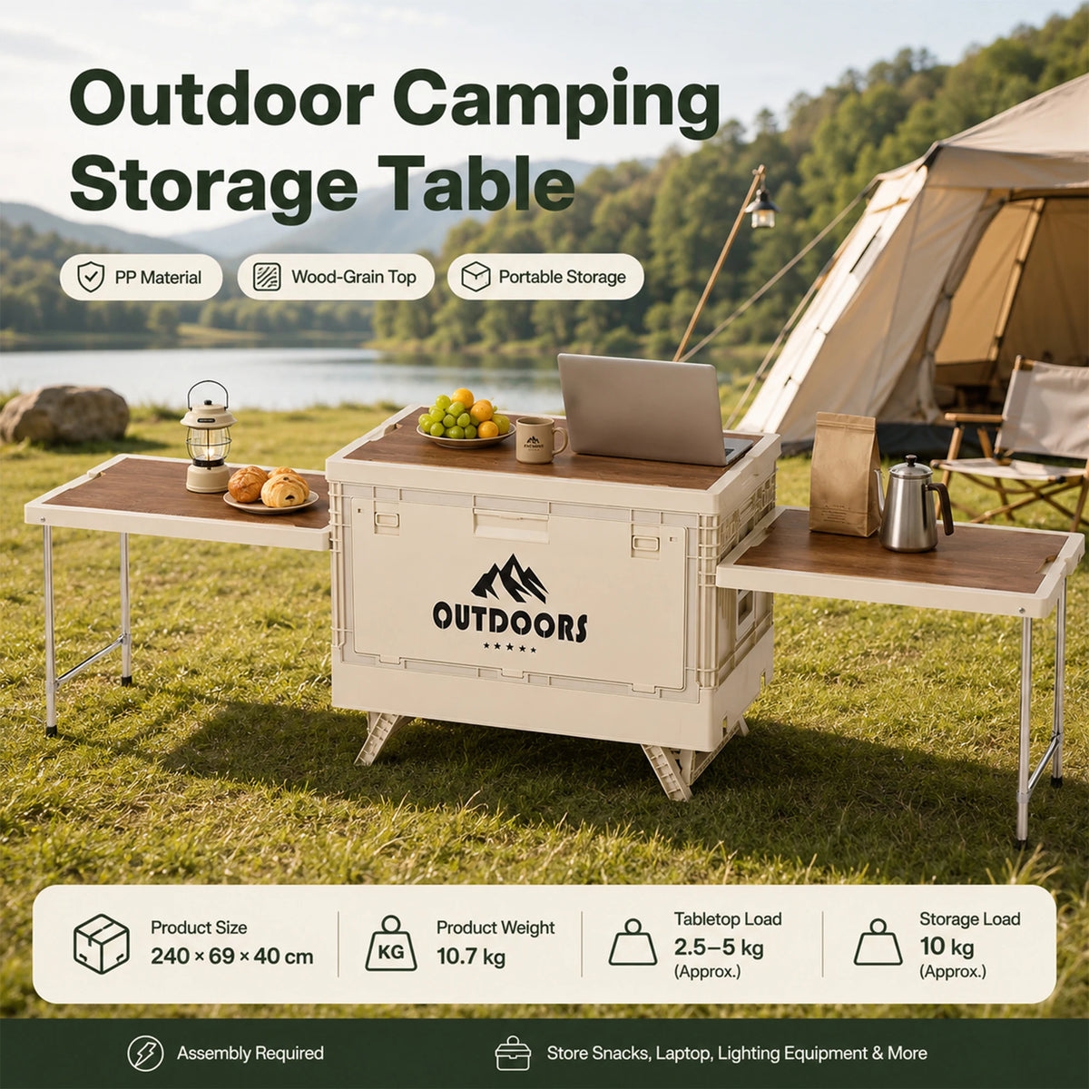 Portable Folding Camping Table With Built In Storage Box