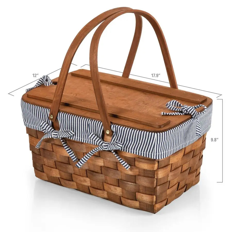 XMSJ Kansas Handwoven Wood Picnic Basket With Tabletop Lid
