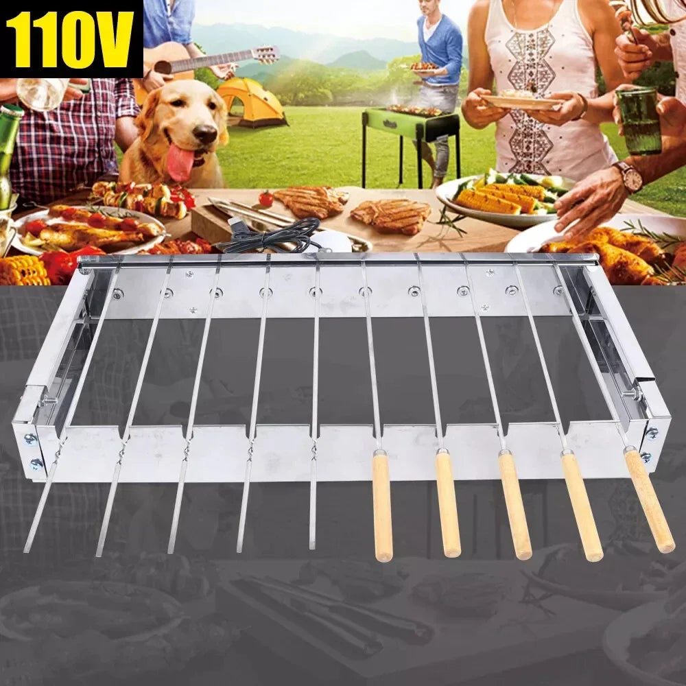 Rotisserie BBQ Grill With Automatic Flipping Skewers