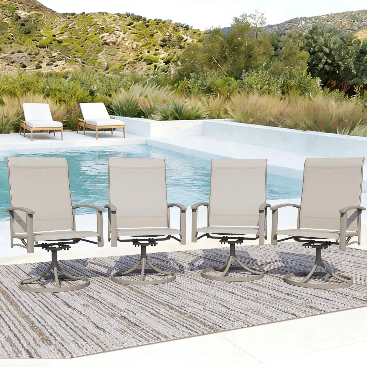 Patio Swivel Chairs Set Of 4 With Breathable Mesh Seats