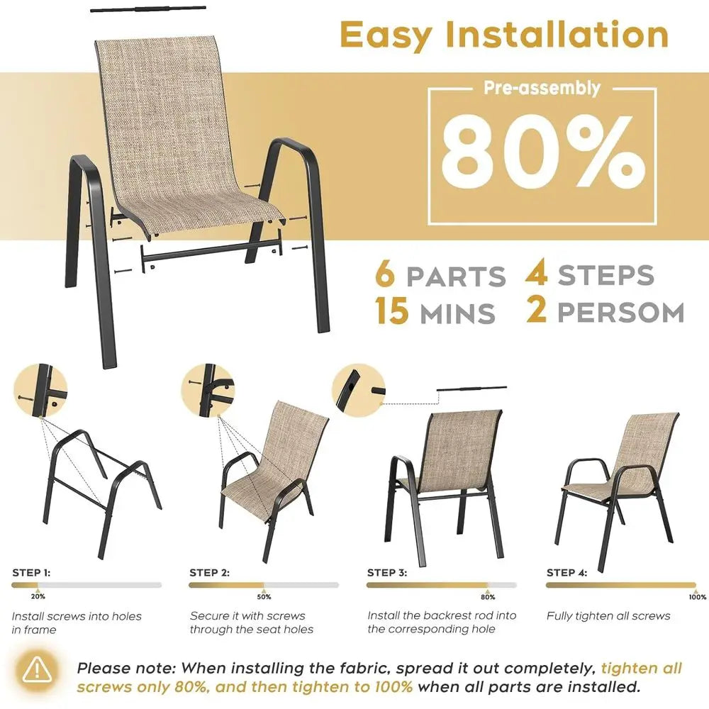 Outdoor Patio Dining Chairs Set Of 6 Stackable All Weather 350lb