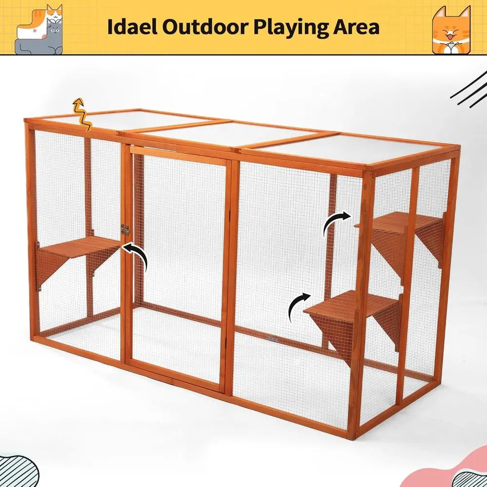Outdoor Cat Enclosure With Waterproof Roof and Multi Level Design