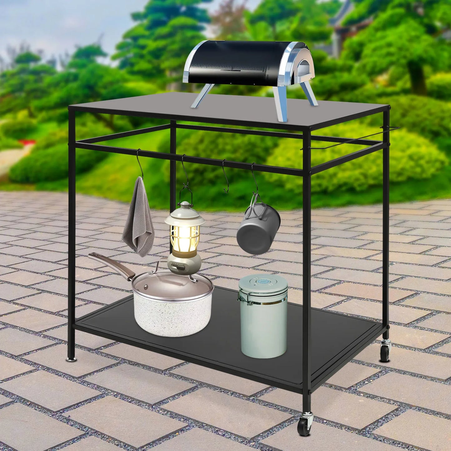 Bymaocar Double Shelf Rolling Kitchen Cart With Spice Rack