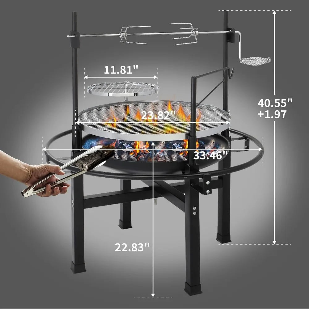Classic Metal Outdoor Wood Burning Fire Pit Featuring Swivel Grills