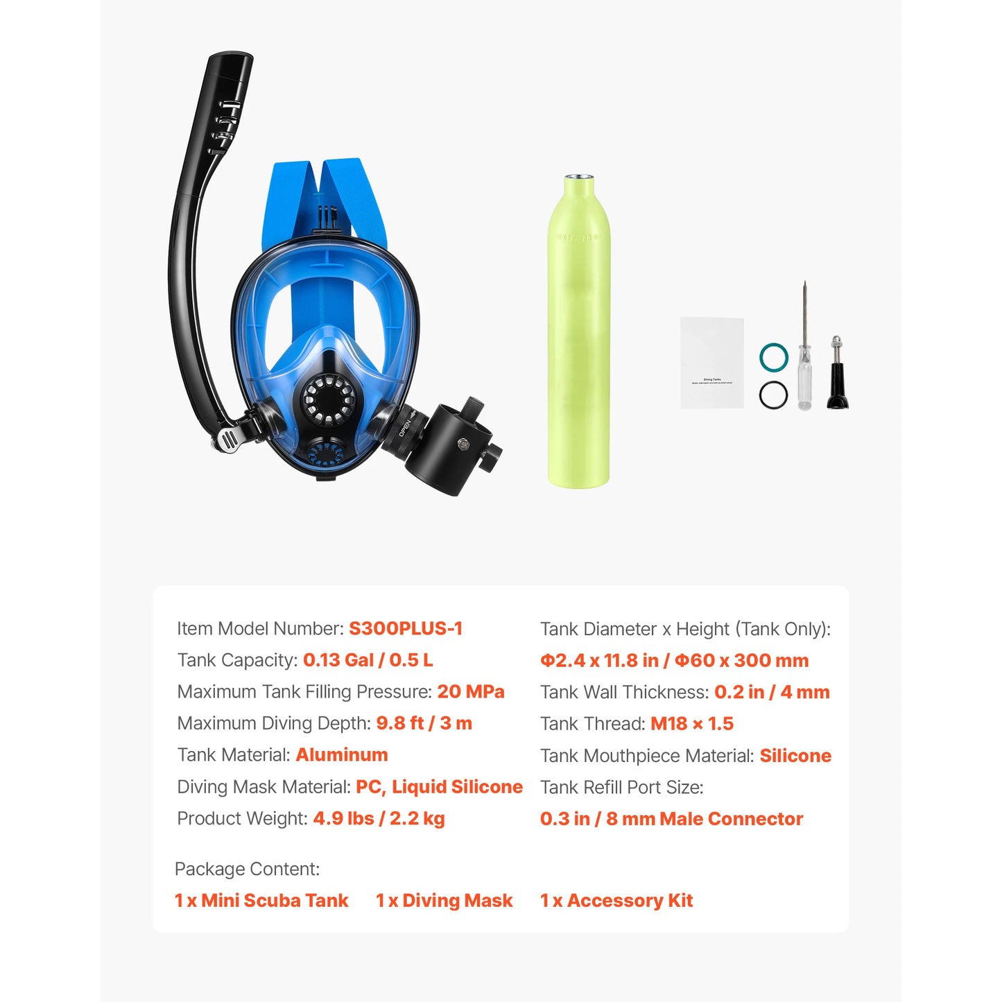 SucceBuy Mini Scuba Tank Portable Pony Bottle For Snorkeling