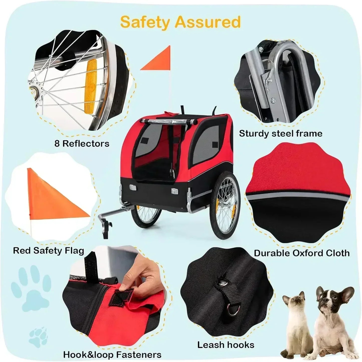 Dog Bicycle Trailer Aluminum Wheels Collapsible Carrier With 3 Doors
