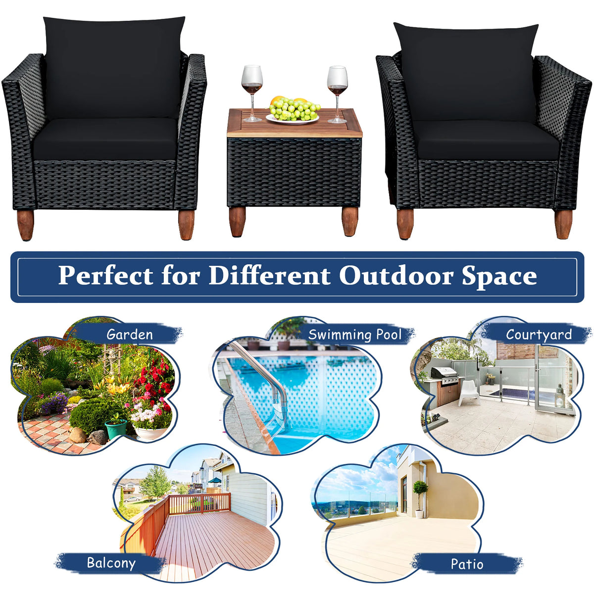 HOMASIS Outdoor Wicker Patio Furniture Set With Cushioned Sofa