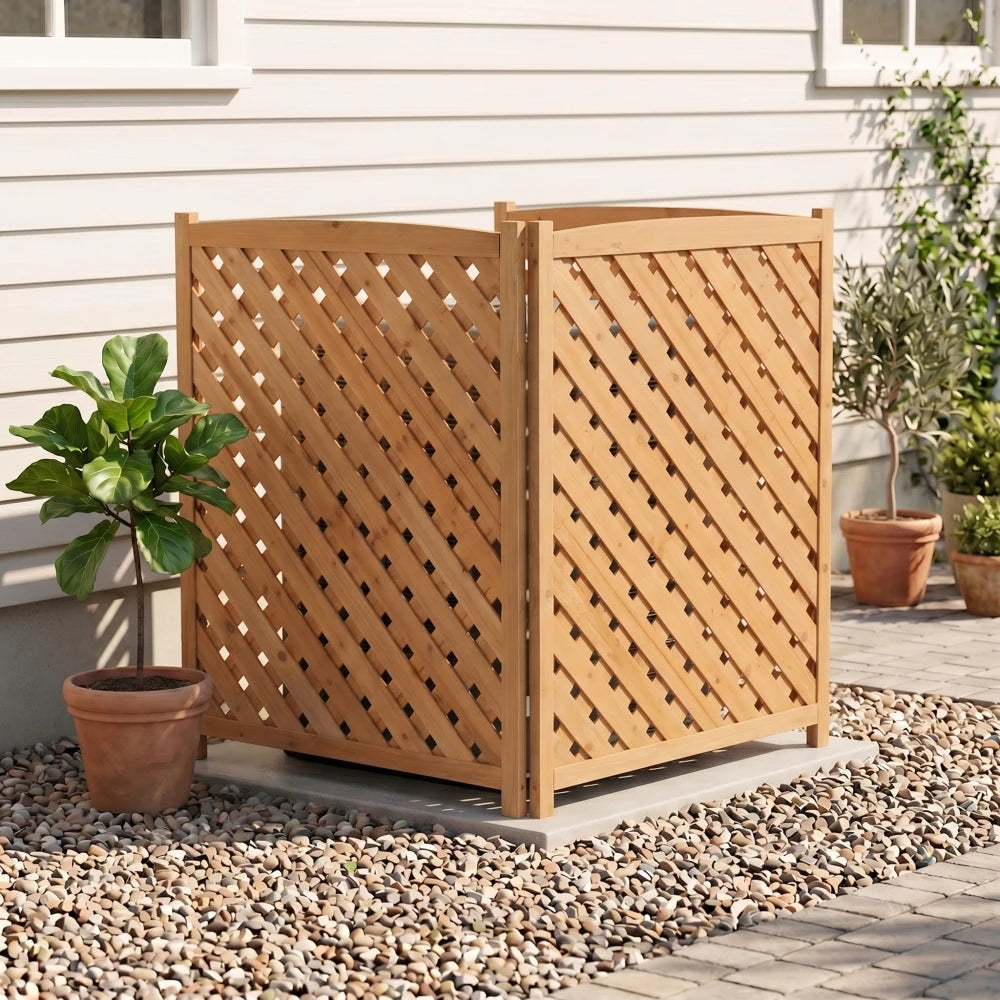 Wooden Outdoor Air Conditioner Privacy Screen Freestanding Garden Fence