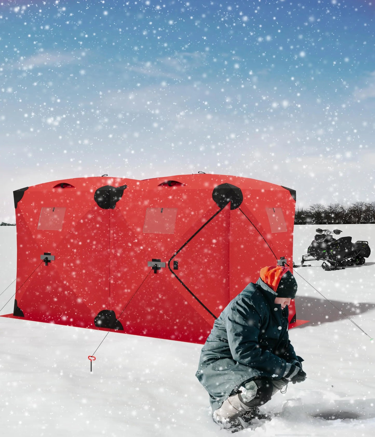 Pop Up Ice Fishing Shelter Insulated Hub Style Windproof Tent