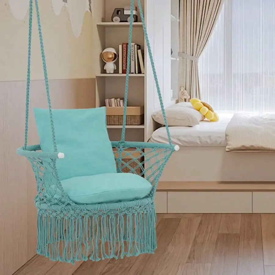 Boho Macrame Hanging Swing Chair With Cotton Rope 350 Lbs