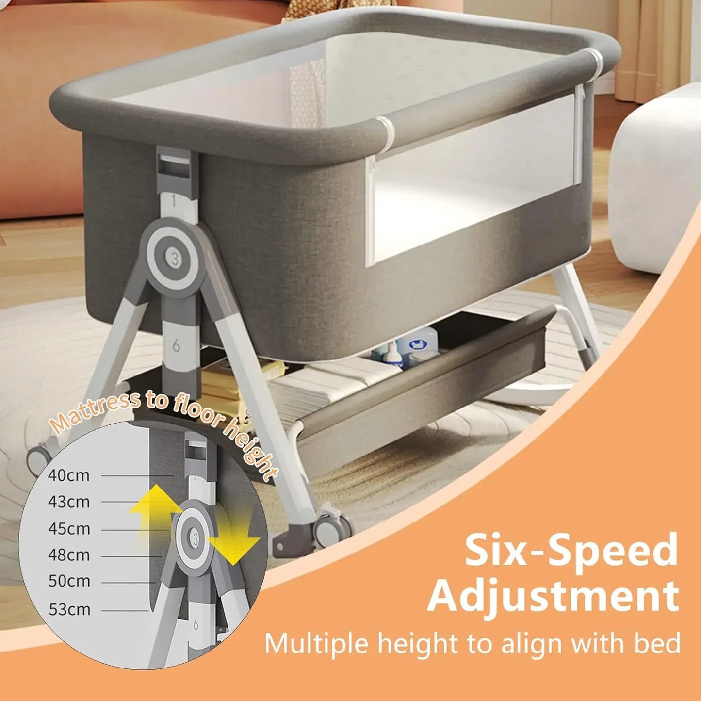 4 In 1 Rocking Baby Bassinet Bedside Sleeper With Mattress And Wheels