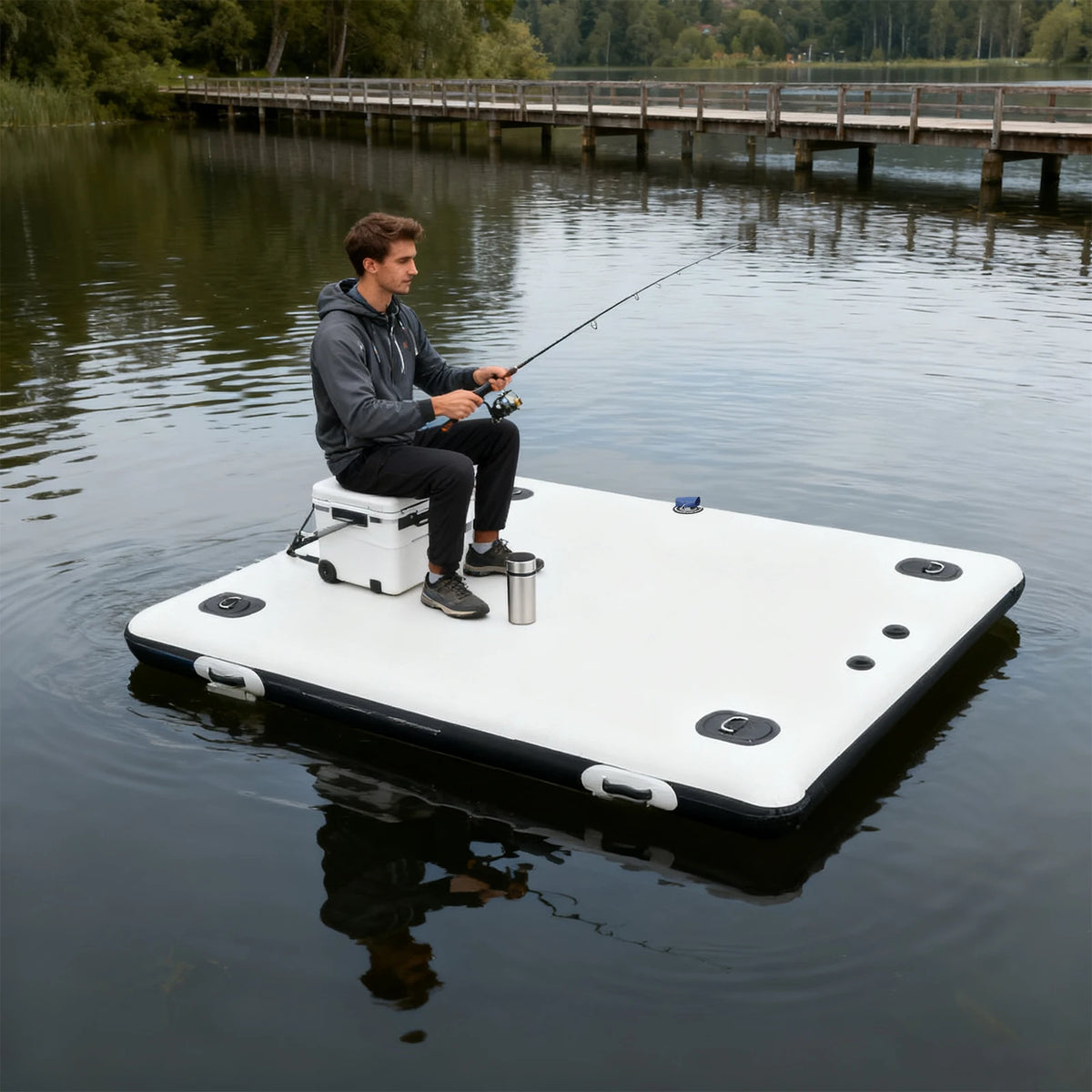 Inflatable Fishing Platform Dock With Outboard Motor Support