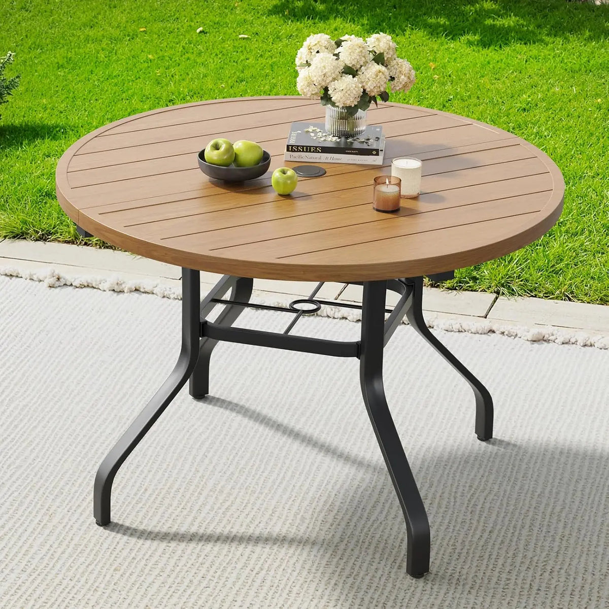 FARINI Outdoor Round Metal Patio Dining Table With Umbrella Hole