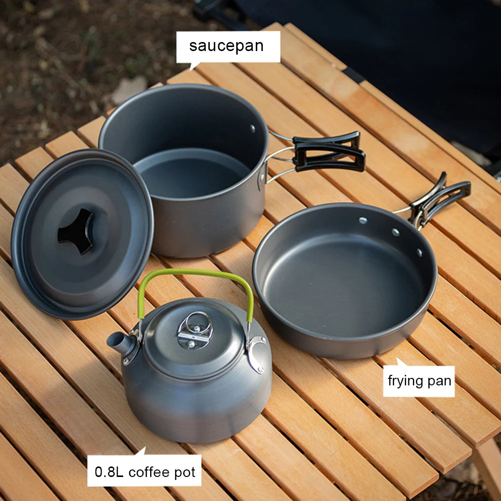 APWIKOGER 3 Piece Camping Cookware Set Portable Pot Pan Kettle