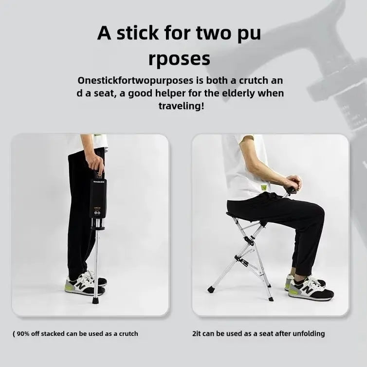 2 In 1 Portable Folding Cane Chair With Seat And Three Legs