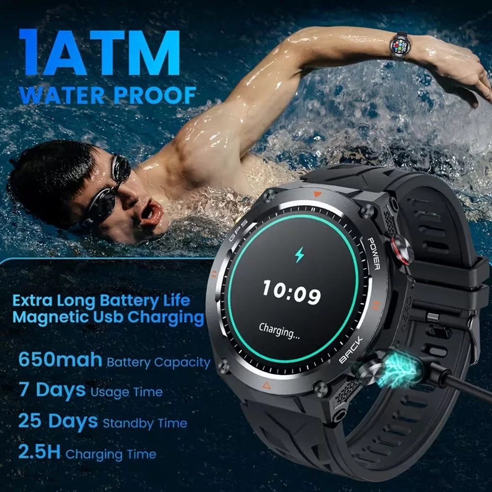 Men's GPS Smartwatch with Compass, Barometer, Fitness Tracker, Sleep Monitoring, and Circular Outdoor Smartwatch Design