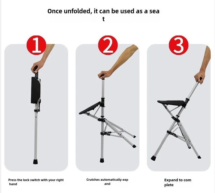 2 In 1 Portable Folding Cane Chair With Seat And Three Legs