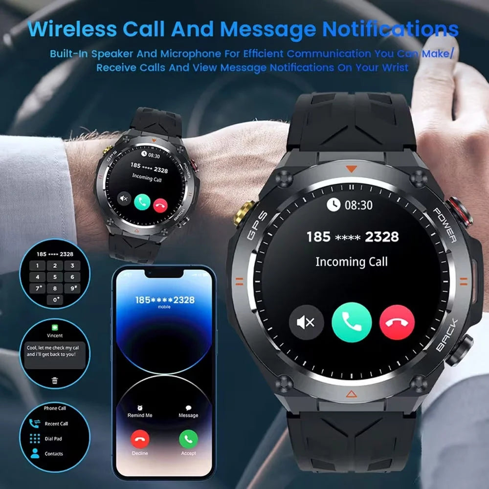 Men's GPS Smartwatch with Compass, Barometer, Fitness Tracker, Sleep Monitoring, and Circular Outdoor Smartwatch Design