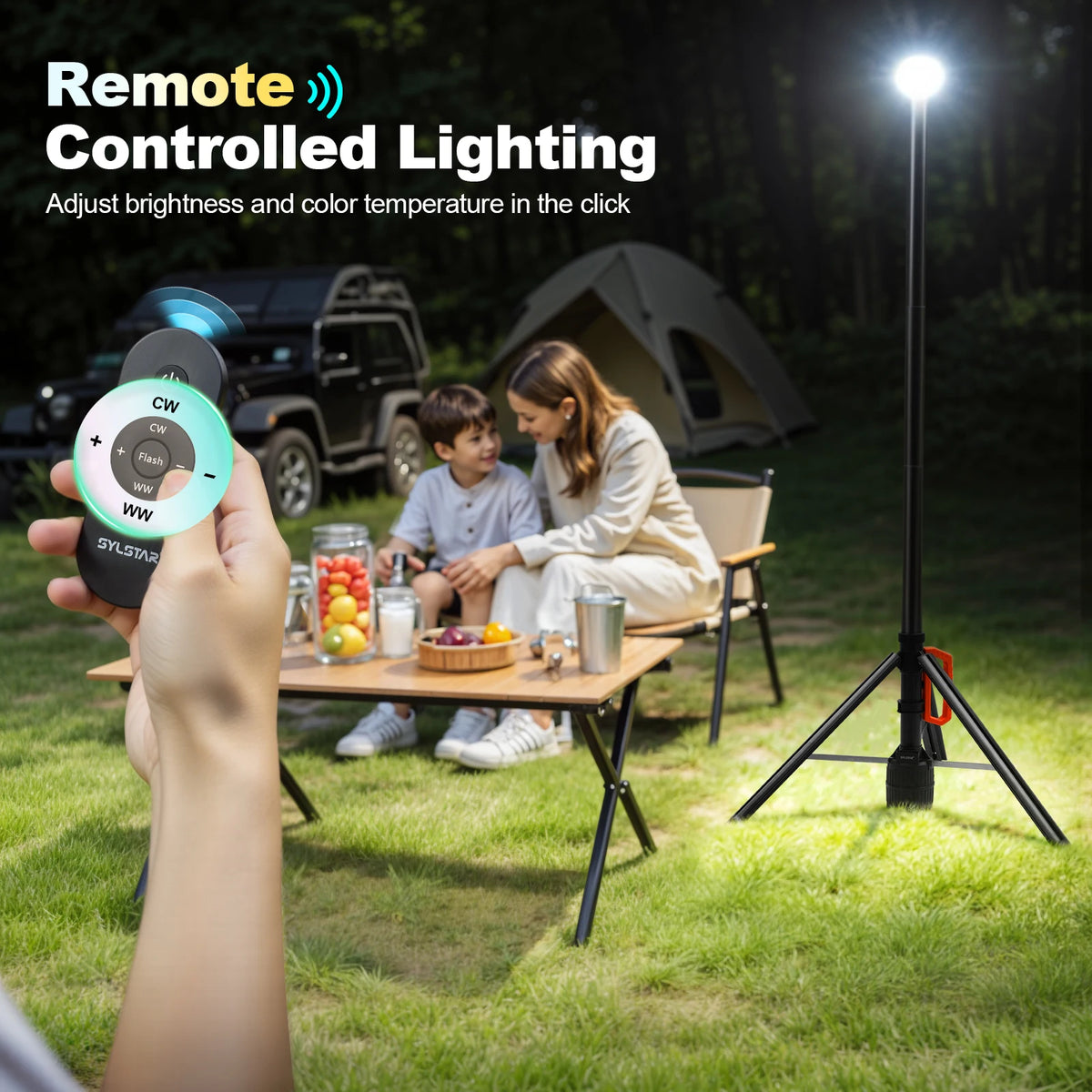 Rechargeable Remote Control Led Work Light 3000lm Dimmable Telescopic Lamp