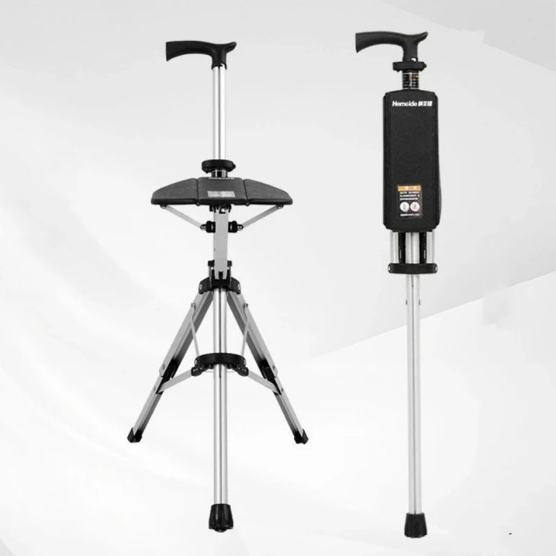 2 In 1 Portable Folding Cane Chair With Seat And Three Legs