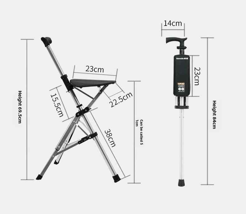 2 In 1 Portable Folding Cane Chair With Seat And Three Legs