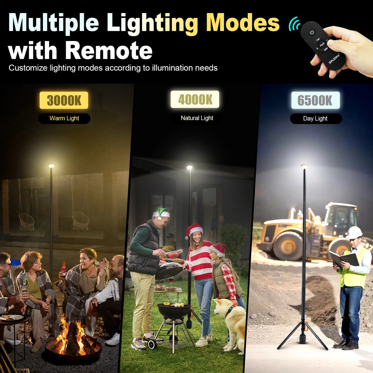 Rechargeable Remote Control Led Work Light 3000lm Dimmable Telescopic Lamp
