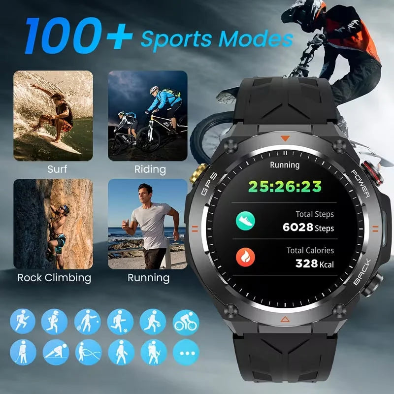 Men's GPS Smartwatch with Compass, Barometer, Fitness Tracker, Sleep Monitoring, and Circular Outdoor Smartwatch Design