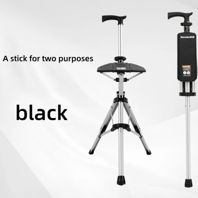 2 In 1 Portable Folding Cane Chair With Seat And Three Legs