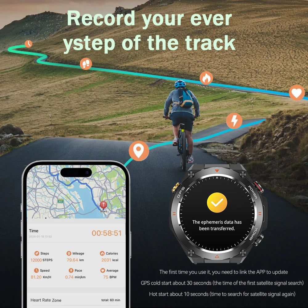Men's GPS Smartwatch with Compass, Barometer, Fitness Tracker, Sleep Monitoring, and Circular Outdoor Smartwatch Design