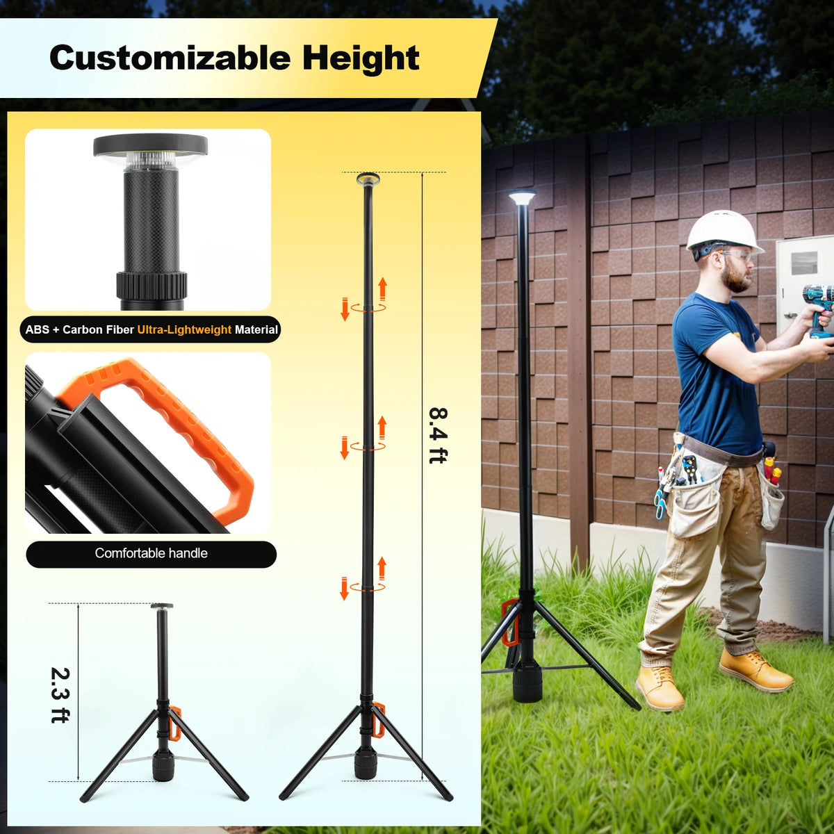 Rechargeable Remote Control Led Work Light 3000lm Dimmable Telescopic Lamp