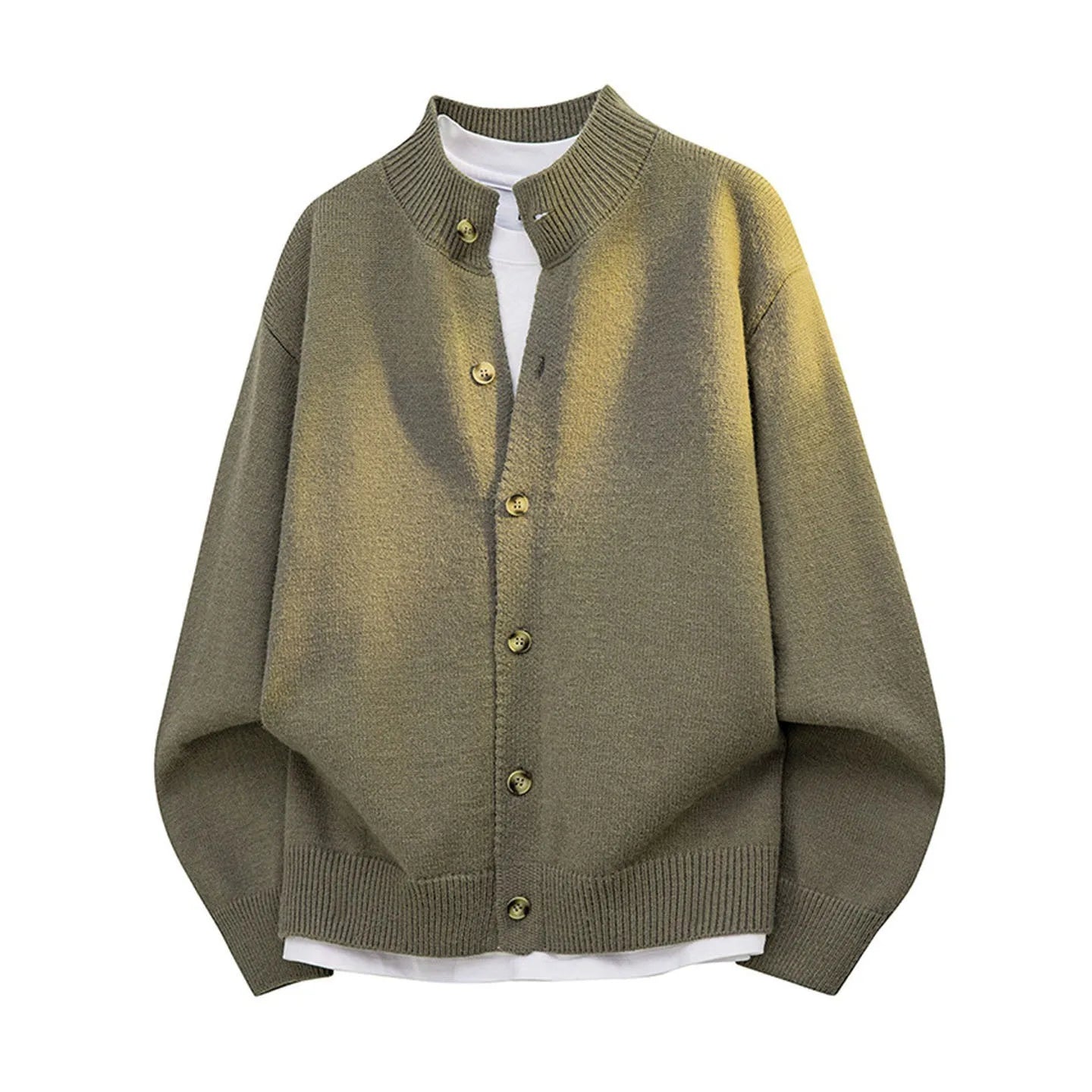 Women Long Sleeve Knitted Sweater Round Neck Button Front