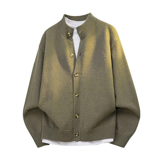 Women Long Sleeve Knitted Sweater Round Neck Button Front