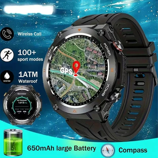Men's GPS Smartwatch with Compass, Barometer, Fitness Tracker, Sleep Monitoring, and Circular Outdoor Smartwatch Design