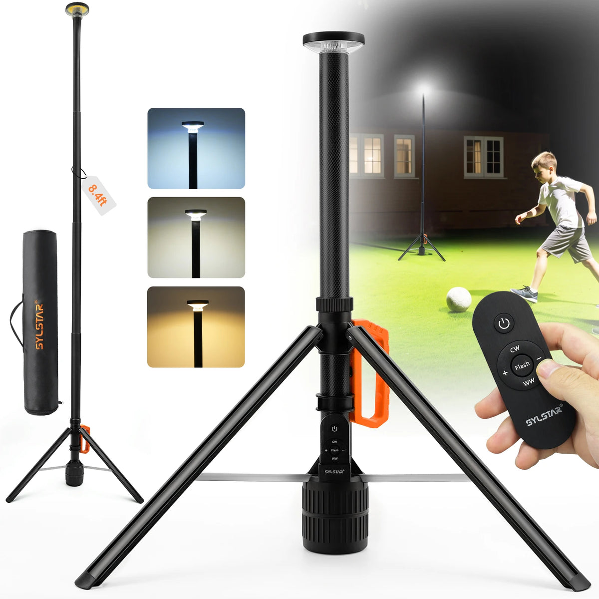 Rechargeable Remote Control Led Work Light 3000lm Dimmable Telescopic Lamp
