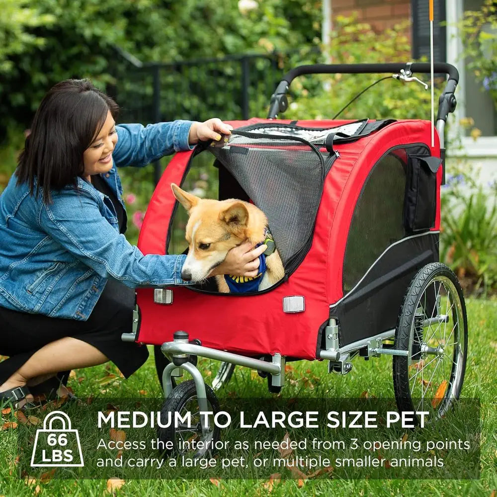 Alloy Steel Dog Bike Trailer Pet Stroller With Hitch Suspension