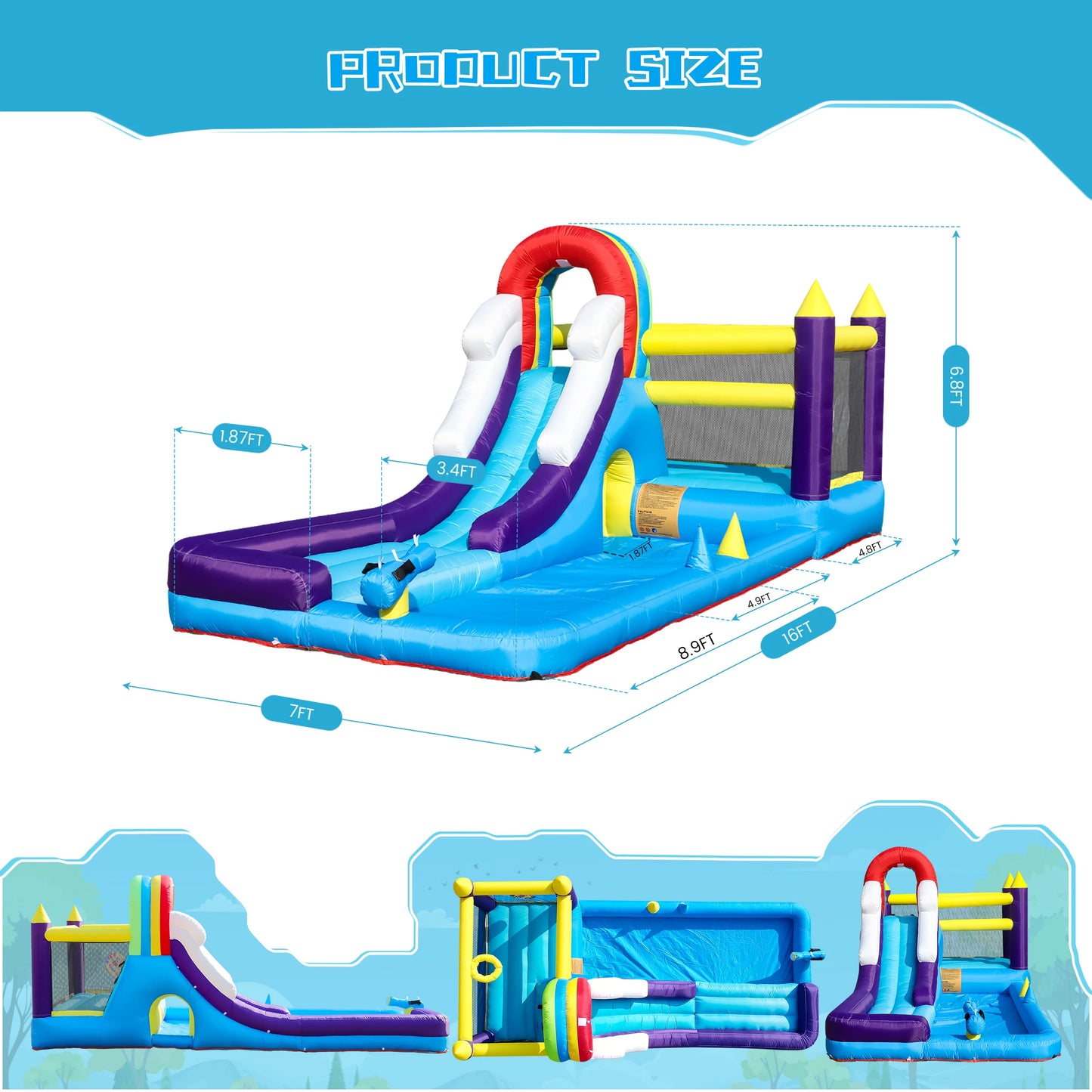 RTS Inflatable Water Slide With Splash Pool For Kids Backyard Party