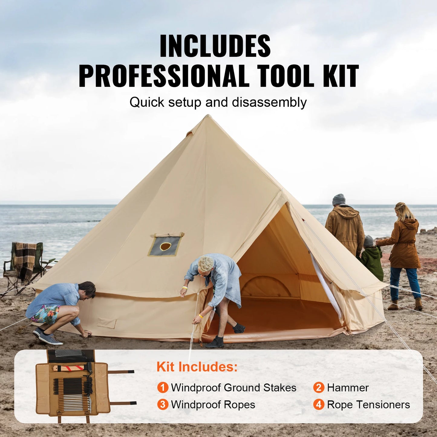 SucceBuy Canvas Bell Tent For Camping 4 Seasons Breathable Shelter