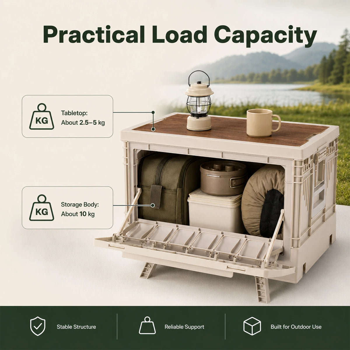 Portable Folding Camping Table With Built In Storage Box