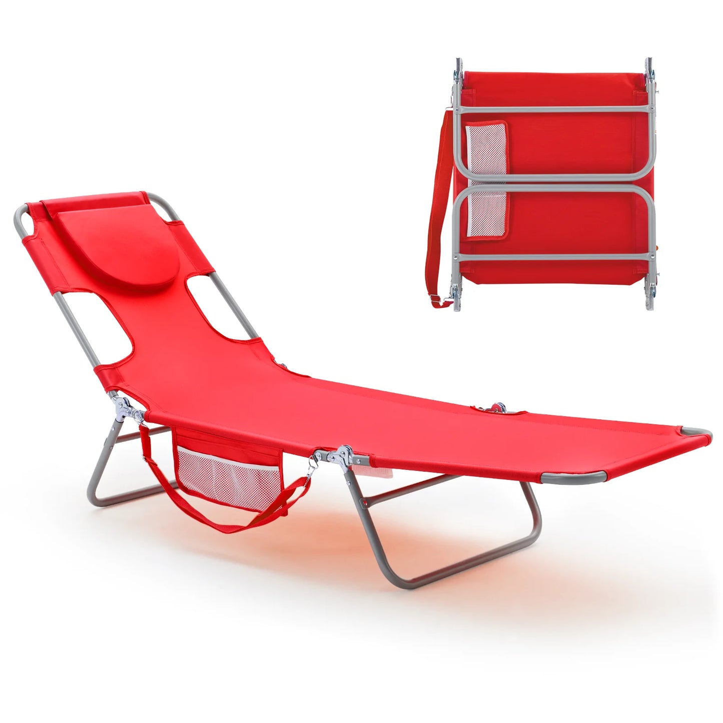 MCQ Foldable Adjustable Beach Lounge Chair With Armrests And Backrest