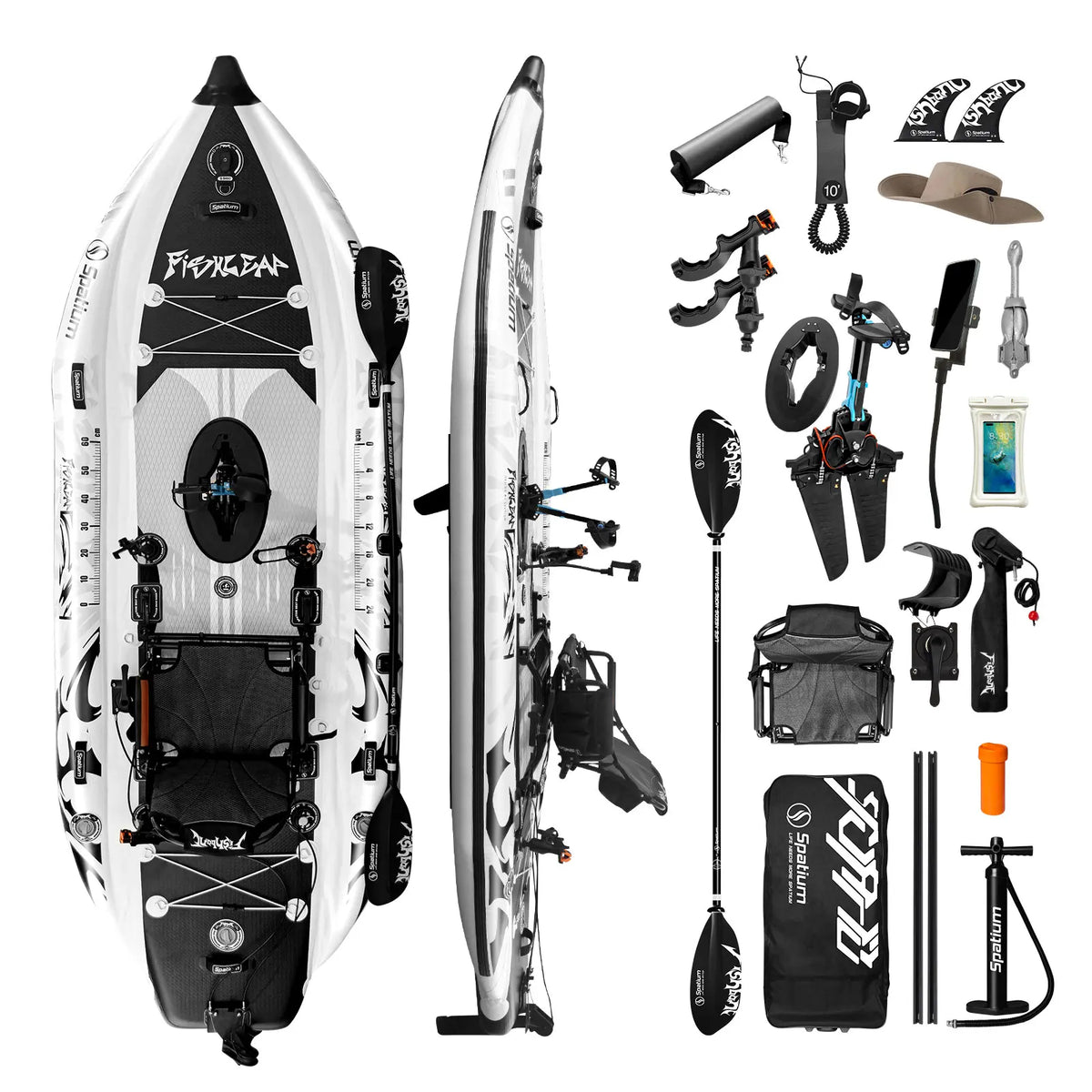 Spatium Inflatable Fishing Kayak With Pedal Drive And Motor