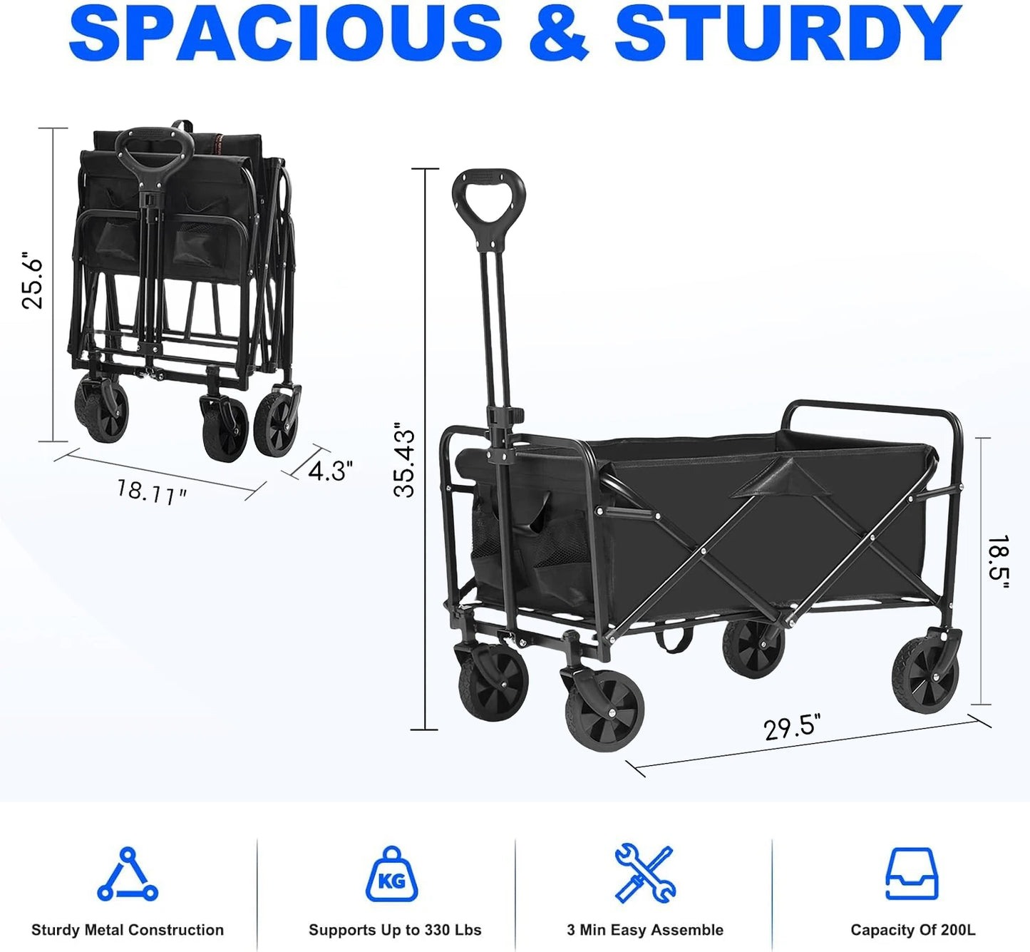 All-Terrain Folding Wagon Cart Heavy Duty For Camping And Shopping