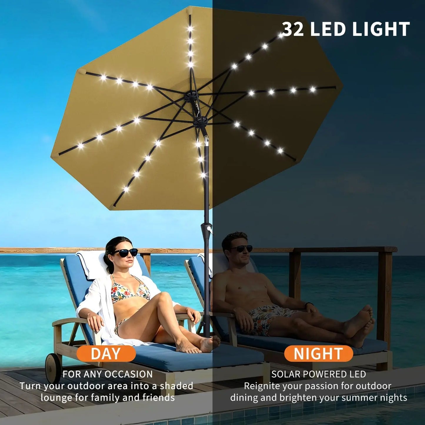 Studyset Solar Powered Patio Umbrella With 32 LEDs