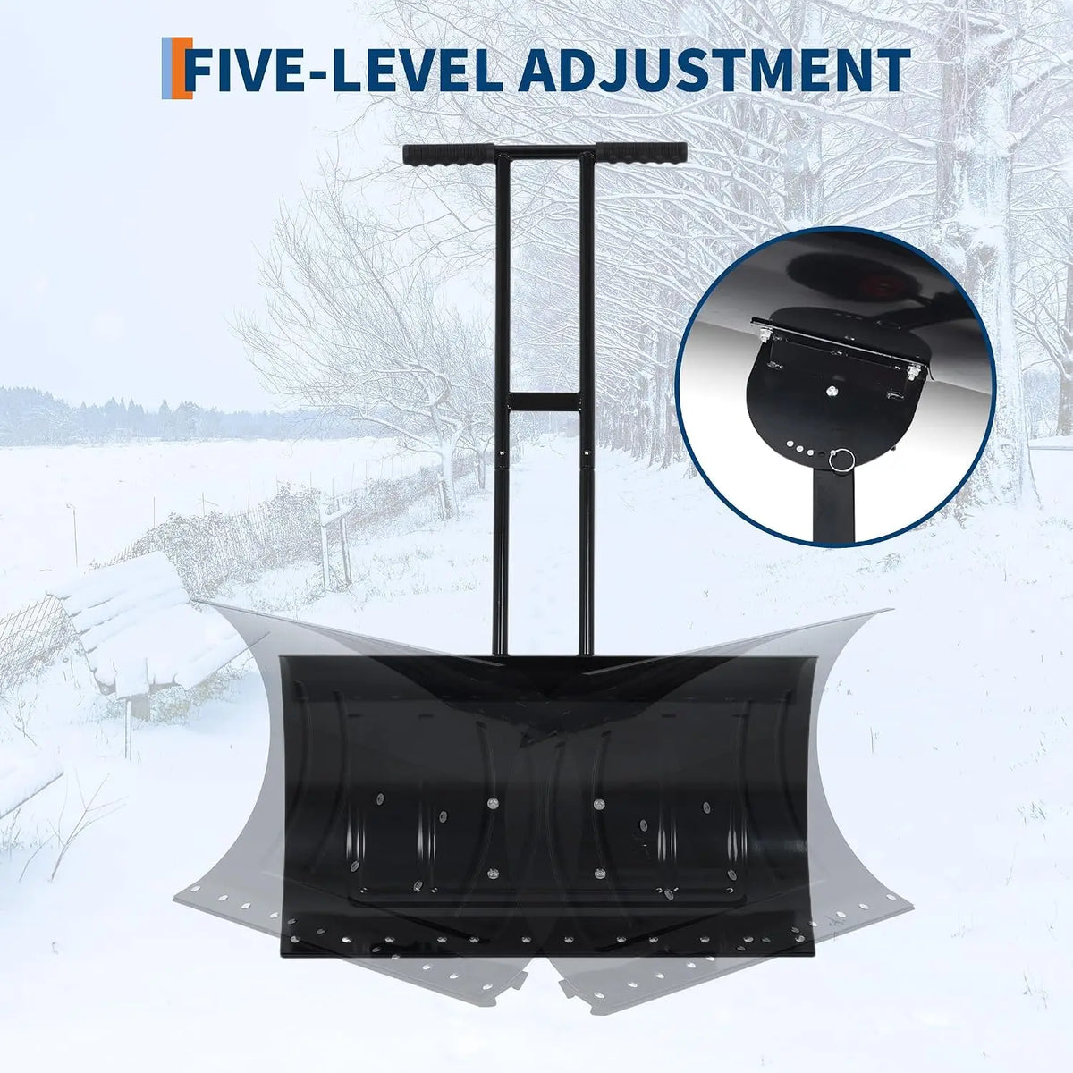 HiMISS Heavy Duty Wheeled Snow Pusher With Adjustable Handle