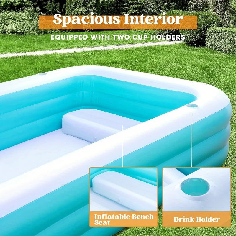JOYFY Inflatable Pool with Seats 125x 68x 22 inch Full-Sized Inflatable Swimming Pool for Family Pool Summer Water Party Pool