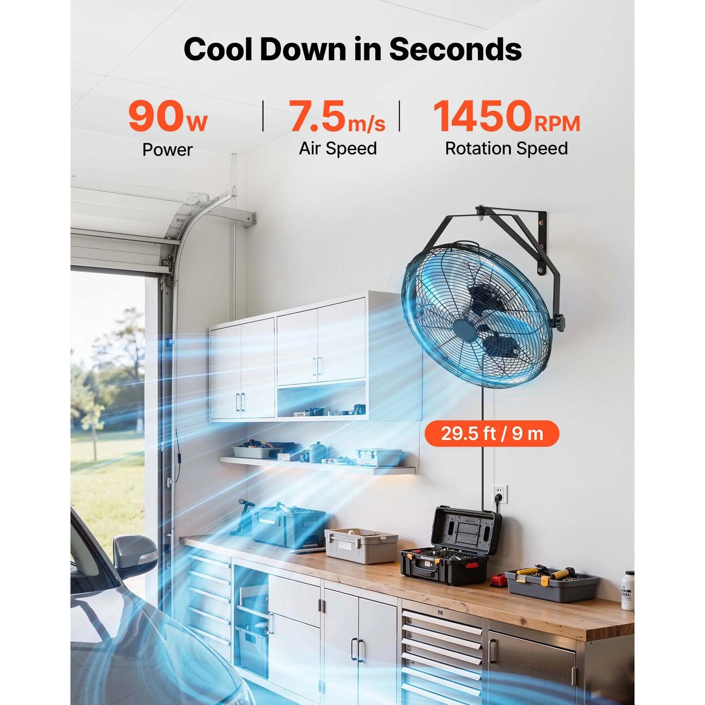 SucceBuy Wall Mount Fan 3 Speed Adjustable Rotation Industrial Workshop