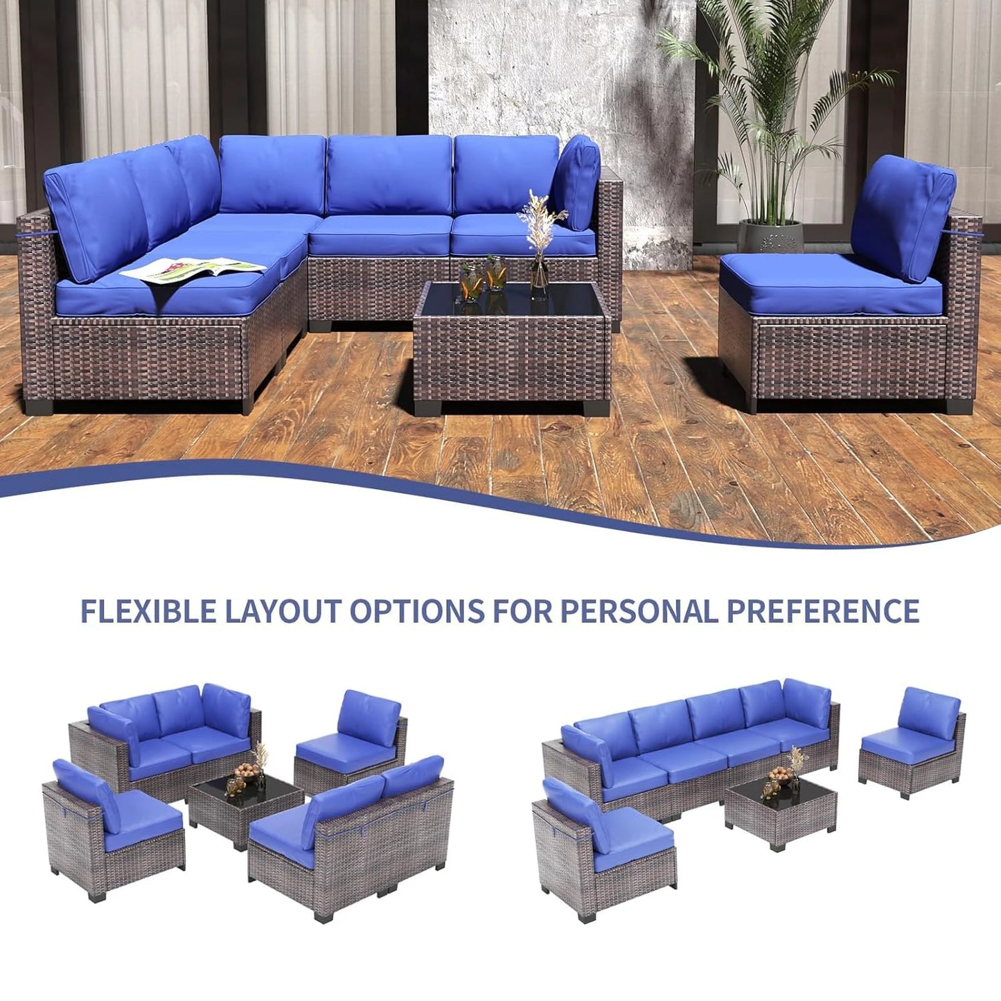 HobbyLane 7-Piece Modular Outdoor Furniture Set With PE Rattan