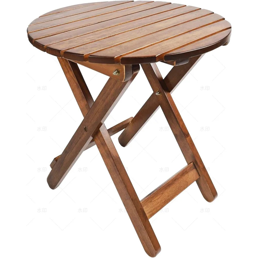 XIUWO Outdoor Round Wood Patio Side Table Folding End Table