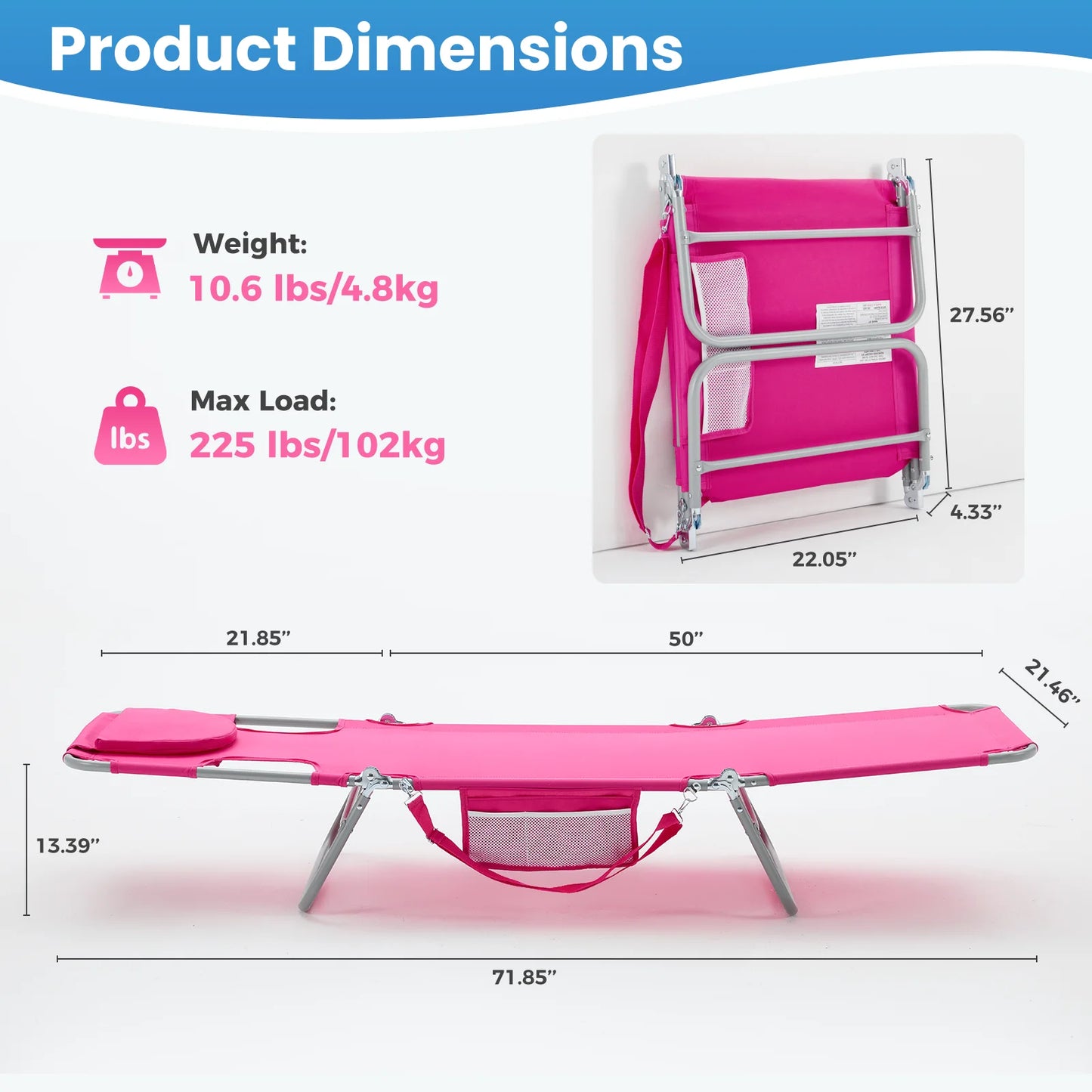 MCQ Foldable Adjustable Beach Lounge Chair With Armrests And Backrest