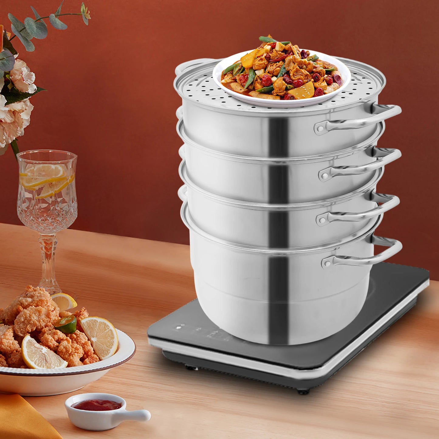 Bymaocar 5 Tier Stainless Steel Steamer Pot With Lid For All Hobs
